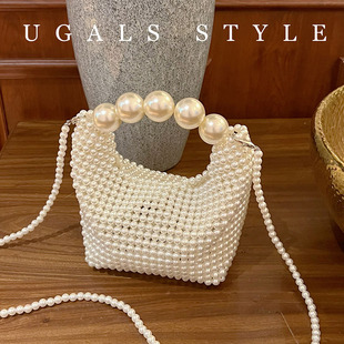 UGALS法式复古名媛手工编织材料包串珠珍珠枕头波士顿手拿斜挎包