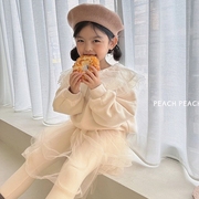 2023冬季韩国童装peach女孩，儿童宝宝时尚，荷叶领t恤卫衣