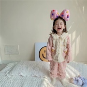 女童冬季韩版加厚法兰绒睡衣，可爱长袖居家套装