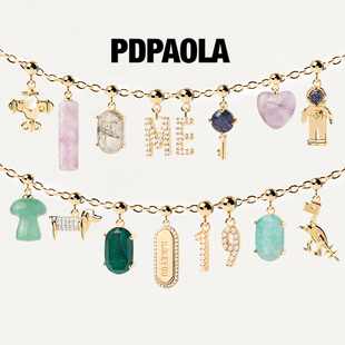 PDPAOLA水晶数字孔雀石宝石吊坠字母项链情侣手链圣诞礼物Charms