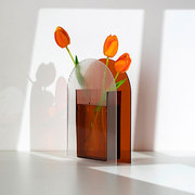 办公室亚克力创意花瓶高级感摆件透明简约现代客厅桌面摆件花器