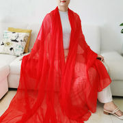 纯色雪纺沙滩巾女夏3米超大中国红丝巾长款红色，纱巾百搭披肩围巾