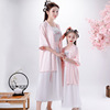 女童中国风古装汉服，连衣裙亲子装夏季l7中袖两件套雪纺裙子母女装