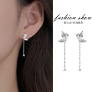 s925纯银针锆石蝴蝶耳环女小众，设计高级感流苏耳坠气质甜美耳饰