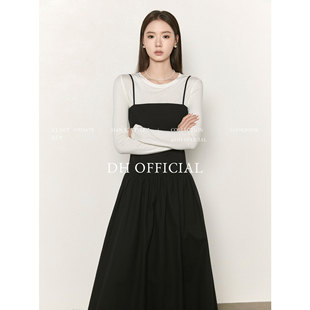 dhofficial大花秀智裙suzy裙子，韩版a字气质黑色吊带连衣裙