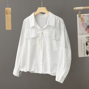 设计感小众春夏季薄款白色条纹衬衫外套女短款盘扣国风小个子上衣