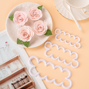玫瑰花造型翻糖切模蛋糕，装饰摆件立体印花饼干压模工具烘焙模具