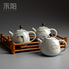 禾阳汝窑开片泡茶壶家用陶瓷，木钮猫茶壶，带过滤中式单壶功夫茶具