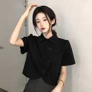 新中式改良版旗袍，短款上衣夏季女装2023年不规则，法式短袖衬衫