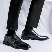 皮鞋男士商务正装真皮黑色西装高级感尖头搭扣德比鞋结婚新郎鞋子