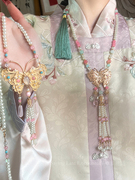 国风粉色蝴蝶璎珞长款流苏串珠项链新中式小众古装汉服马面裙配饰
