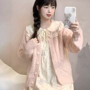 两件套装日系甜美圆领毛衣外套，女学生针织开衫，+韩版娃娃领连衣裙