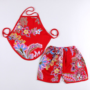 男女宝宝家居服中国风婴儿吊带男童背心女童肚兜儿童短裤两件套装