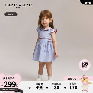 TeenieWeenie Kids小熊童装24年夏女宝宝条纹翻领飞袖连衣裙