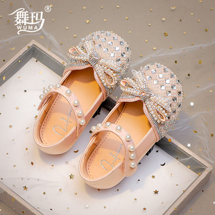 舞玛女童鞋子儿童公主水晶鞋2024春夏季宝宝，水钻平跟走秀单鞋
