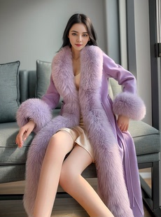 气质时尚高档洋气双面羊毛大衣，轻奢韩版修身显瘦仿狐狸毛领外套潮