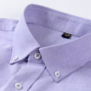 男士100%全棉牛津纺长袖衬衫商务休闲纯棉尖领日常纯紫色免烫衬衣