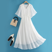 白色高端真丝连衣裙女长款收腰桑，蚕丝裙子海边仙女长裙超仙夏季潮