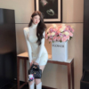 FairyJiang 秋冬白色高领针织连衣裙短款加厚修身包臀毛衣裙