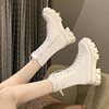 英伦*靴女白色中筒靴2023春秋季增高厚底高帮鞋小个子单靴马丁风