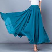 夏季蓝色纱裙雪纺半身裙大码红色跳舞蹈裙新疆广场舞沙滩仙女长裙