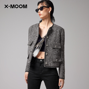 商场同款X--MOOM春秋小个子牛仔小香风修身显瘦短外套女