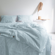 定制苏抚天蓝色进口原料亚麻四件套床上用品纯色被套床品棉麻床单