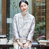 新中式复古改良宽松冬棉衣唐装，金槟色镶蕾丝边开襟绣花短款外套女