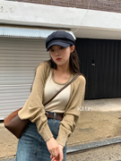 kittin秋韩版针织背心+开衫，两件套装女宽松百搭时尚长袖毛衣外套
