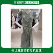 韩国直邮izzat连衣裙，浅绿色短袖时尚休闲花纹，褶皱设计ik5p0op83