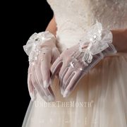新娘婚纱礼服白色手套蕾丝，珍珠亮片手套，影楼拍照道具结婚饰品