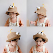 儿童草帽女孩1-3岁2男女童遮阳帽，盆帽夏宝宝(夏宝宝)帽子可爱超萌竹蜻蜓渔