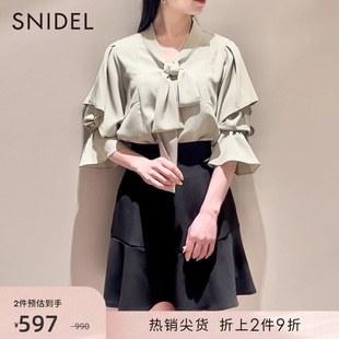 SNIDEL甜美淑女蝴蝶结系带套头雪纺衬衫SWFB231263