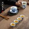 景德镇手绘山水青花瓷套装办公客厅家用盖碗泡茶碗陶瓷功夫茶具