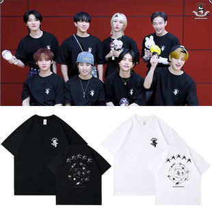 StrayKids专辑5STAR周边同款短袖t恤纯棉印花落肩中袖打歌衣服