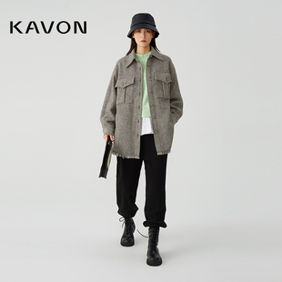 kavon卡汶时髦粗花呢，衬衫式贴袋工装风格，一手长燕尾流苏显瘦外套