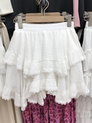 蛋糕短裙裤女夏设计感高腰a字芭蕾风蕾丝荷叶边白色半身裙小个子