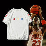 芝加哥公牛队air飞人乔丹23号篮球运动纯棉，t恤衫大码透气短袖