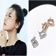 925纯银满钻马蹄扣型玫瑰金耳钉(金耳钉)耳环，女高级感小众设计轻奢气质