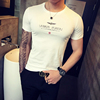 夏季男士短袖t恤韩版修身圆领字母印花体恤男半袖潮流紧身上衣服