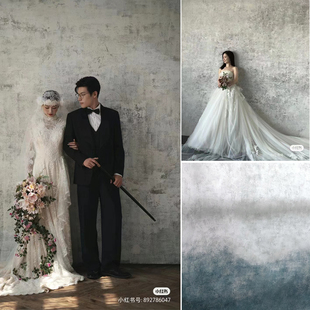 影楼婚纱白色水泥墙手绘背景布手工制作油画背景布室内韩风背景纸