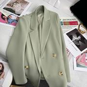 遇见小清新薄荷绿西装外套女韩版时尚气质双排扣高级感西服