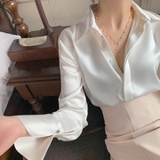 白色醋酸绸缎面真丝衬衫女2024年春秋垂感职业衬衣高级感上衣