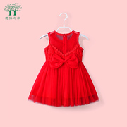 宝宝背心裙夏季连衣裙女童公主，裙洋气儿童，马甲裙婴儿周岁裙子红色