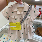 出口韩国童装 24夏女宝儿童鳄鱼连衣裙收腰洋气可爱裙子挎包