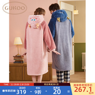 gukoo情侣睡衣冬情侣珊瑚，绒睡袍可爱男士，家居服冬季情侣睡衣d