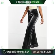 香港直邮潮奢 ASOS 女士dad 设计荧光鳄鱼纹仿皮裤子(黑色)