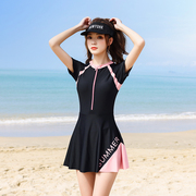 韩国时尚运动泳衣女连体裙式显瘦修身沙滩大码保守学生游泳装温泉