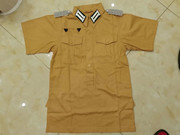 德国防夏季棉布料人，字纹沙漠黄色短袖少校衬衣
