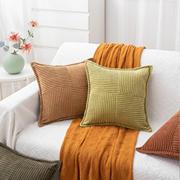 现代简约灯芯绒十字拼接宽边纯色，条纹靠垫腰枕床头沙发抱枕套